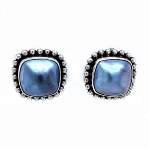 Stephen Dweck Sterling Lg Blue Mabe Pearl Earrings